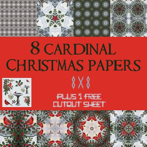 Winter Cardinal Christmas Digital Paper & Cutout Set