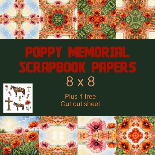 Poppy Memorial Digital Scrapbook Paper & Cutout Set