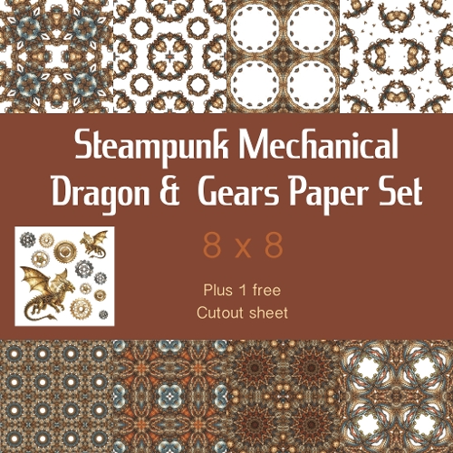 Steampunk Mechanical Dragon & Clockwork Gears Paper Set