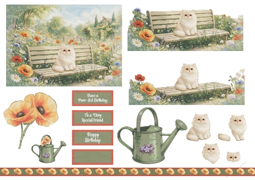 Persian Cat in Poppy Garden 3D Decoupage Card