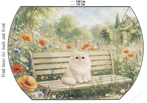 Persian Cat in Poppy Garden Matching Pillowbox