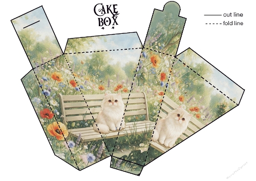 Persian Cat in Poppy Garden Matching Cake Slice Box