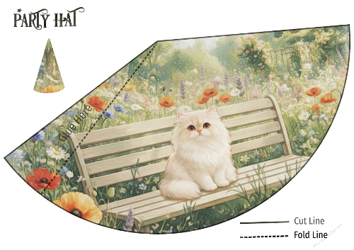 Persian Cat in Poppy Garden Matching Mini Party Hat