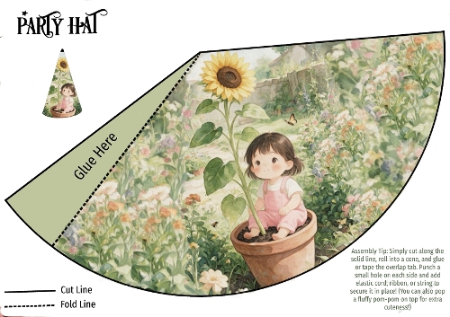 Cute Girl in Sunflower Pot Matching Mini Party Hat