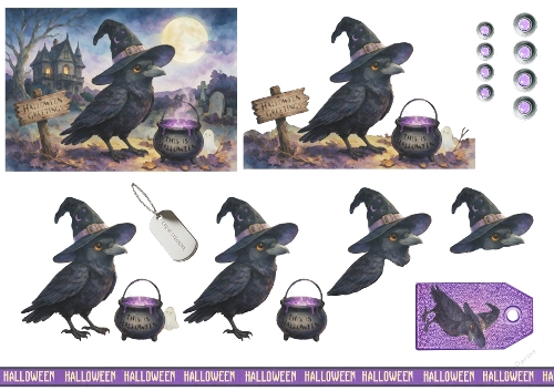Spooky Halloween Raven — Topper & Decoupage Set