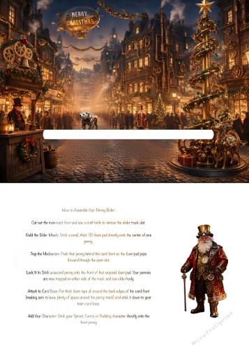 Steampunk Santa Penny Slider Card Kit – Industrial Vintage Christmas Town