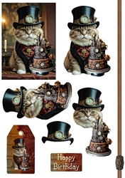 Steampunk Cat Birthday Card Sheet