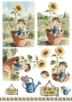 Cute Boy in Sunflower Pot 3D Decoupage Card Sheet