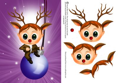 Rudolph Girl Swinging on Bauble