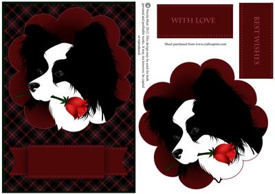 Papillon Carrying Rose Tartan Card