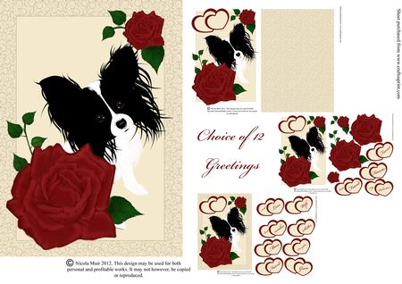 Papillon Dog with Roses Card Kit