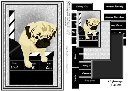 Pug Dog with Clapper Movie Card Kit