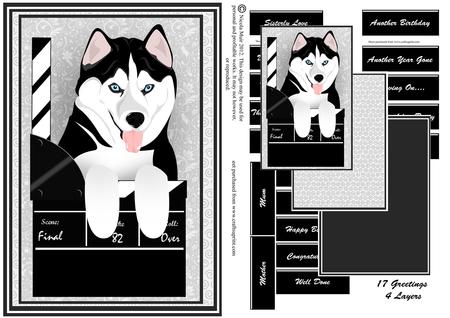 Husky Dog with Clapper Movie Card Kit