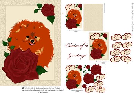 Pomeranian Dog with Roses Card Kit