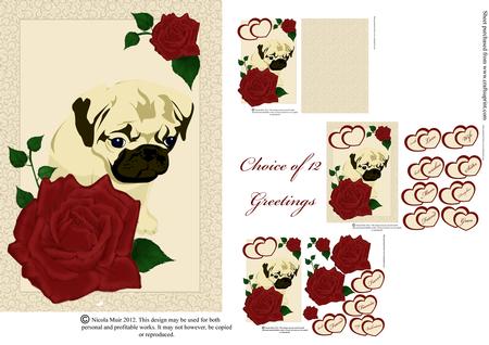 Pug Dog with Roses Card Kit