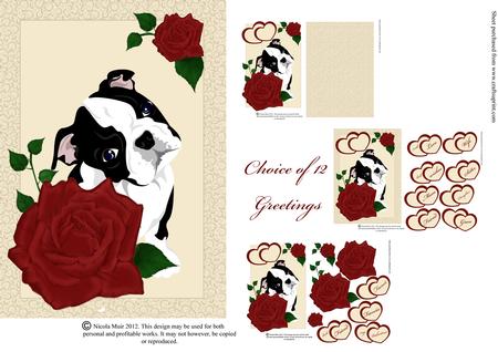 Boston Terrier Dog with Roses Card Kit
