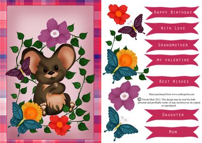 Mouse in Flowers and Butterflies