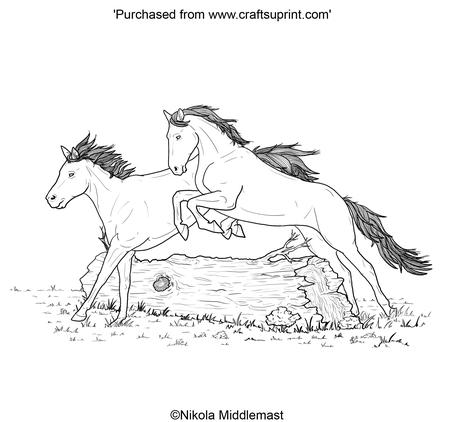 Horses Jumping Log