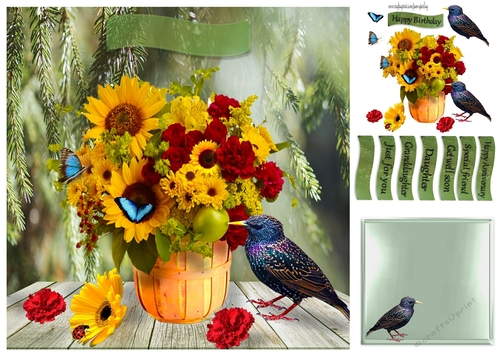starling and flowers