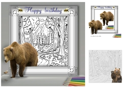 bear in the woods colouring card
