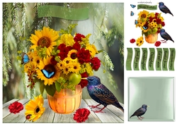 starling and flowers