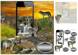 wolves at the waterfall