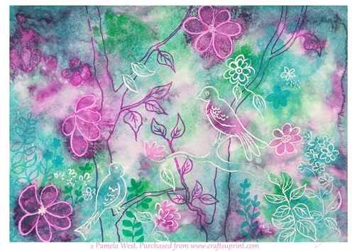 Bird and Flower watercolour background 4