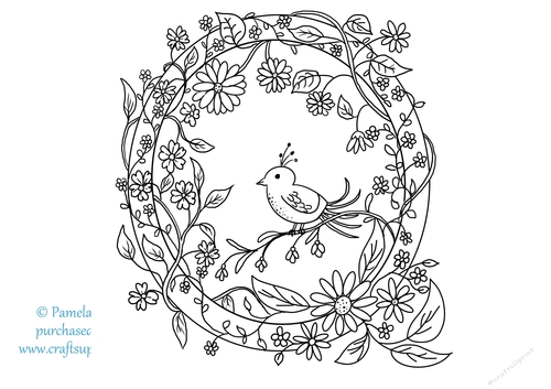 Fantasy Bird Digital Stamp, colouring page. digi stamp Coloring