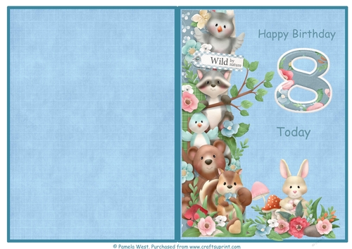 Woodland friends 8th birthday print and fold quick card