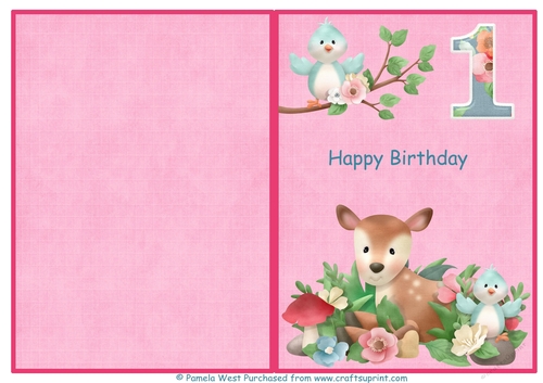 Little Deer 1st birthday print and fold quick card