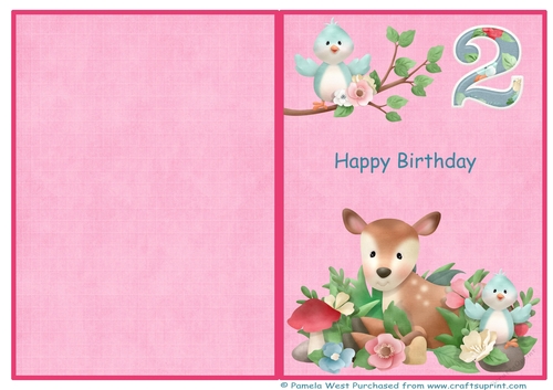 Little Deer 2nd birthday print and fold quick card