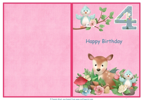 Little Deer 4th birthday print and fold quick card