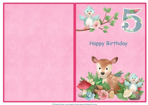 Little Deer 5th birthday print and fold quick card