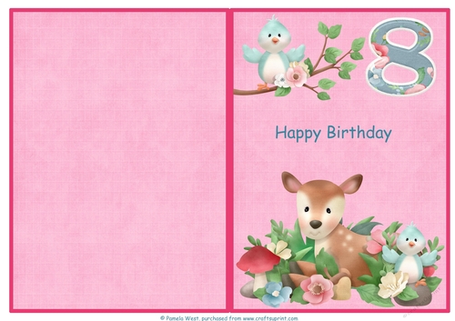 Little Deer 8th birthday print and fold quick card