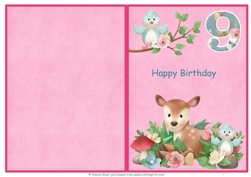 Little Deer 9th birthday print and fold quick card