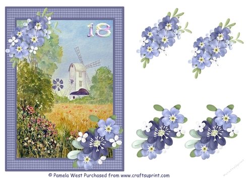 Windmill 18th Birthday card with decoupage flowers