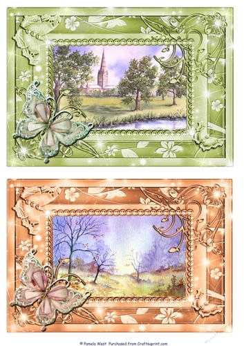 Salisbury Cathedral and Misty Morning. 2 Butterfly framed card toppers