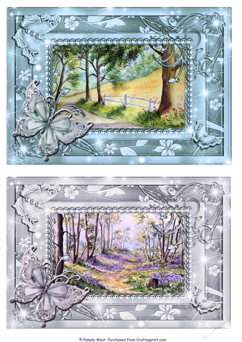 Summer Day and Bluebell wood. 2 Butterfly framed card toppers