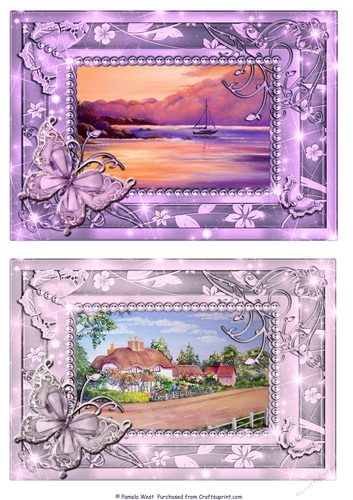 Sunset Bay and Swan Street New Forest. 2 Butterfly framed card toppers