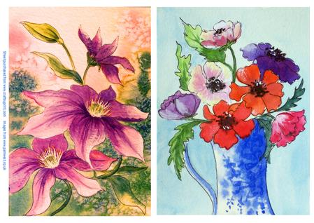 Purple Clematis and Anemones Original Art