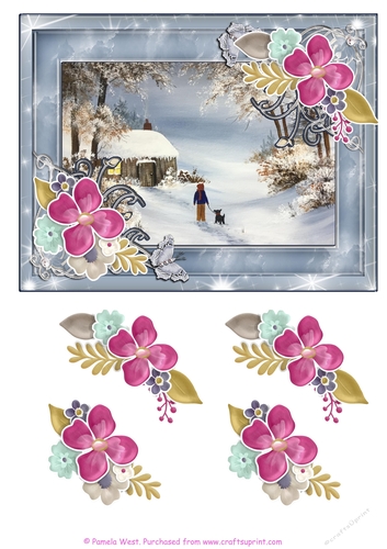 Coming Home Christmas Winter scene.  Christmas card topper with decoupage