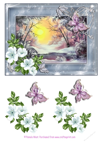 Peaceful WInter Christmas Winter scene.  Christmas card topper with decoupage