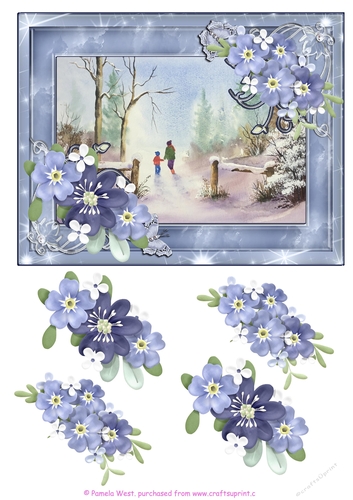 Winter 2 Christmas Winter scene.  Christmas card topper with decoupage