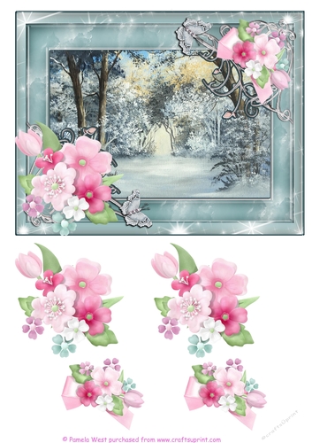 Winter 1 Christmas Winter scene.  Christmas card topper with decoupage