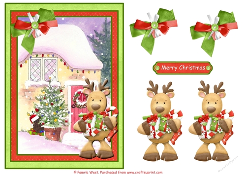 Reindeer Christmas.  A Christmas card topper with decoupage