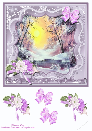 The Lake in Winter. Square card topper with decoupage