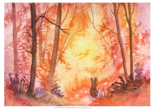 Autumn Woods and Rabbit. Original art for designer resources or card toppers