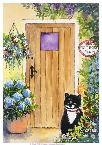 Cat by the Door. Original art for designer resources or card toppers