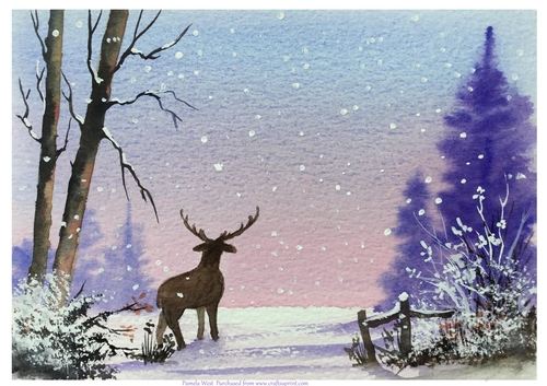 Deer in the Snow. Original art for designer resources or card toppers