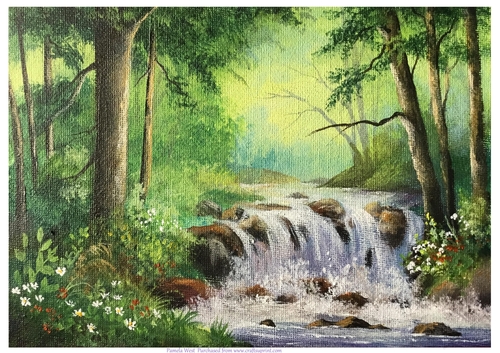 Forest Waterfall Original art for designer resources or card toppers